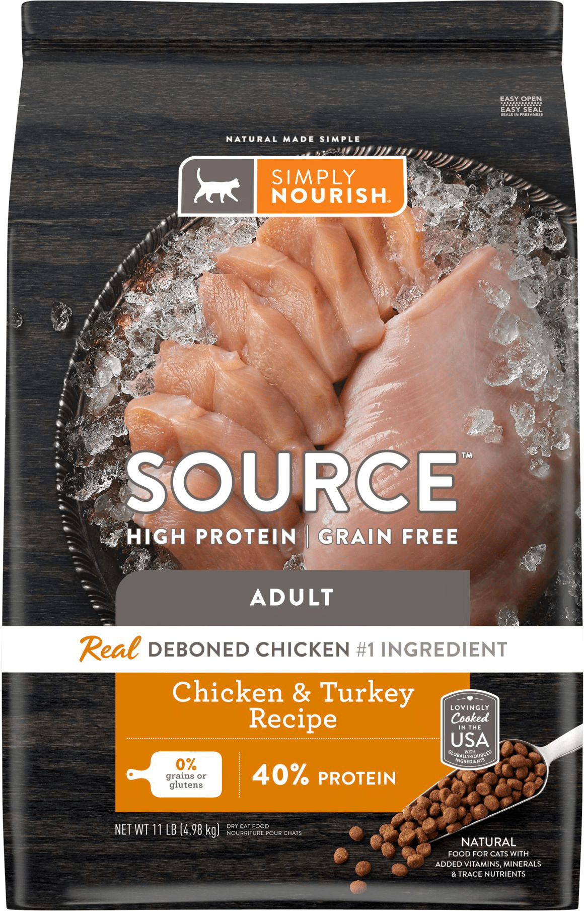 Simply Nourish Si Source Adult Dry Cat Food Natural, Grain Free, Chicken & Turkey